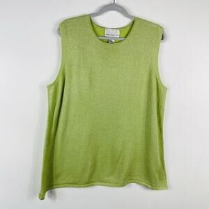Susan Graver Tank Top 1X Green Style Shimmer Crew Neck